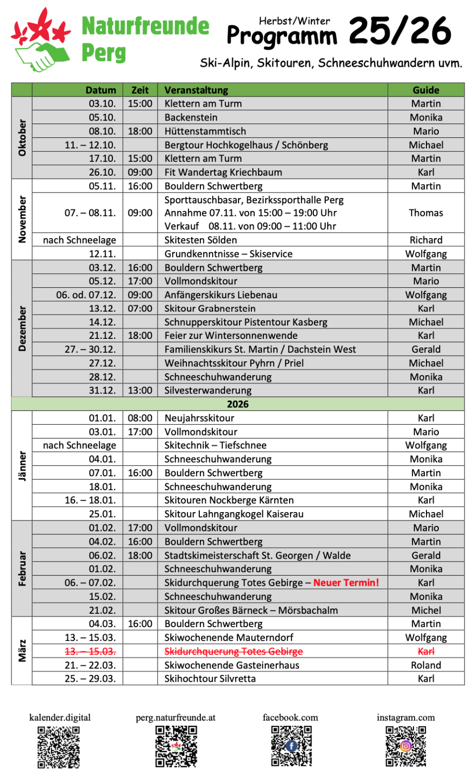 Herbst/Winter Programm