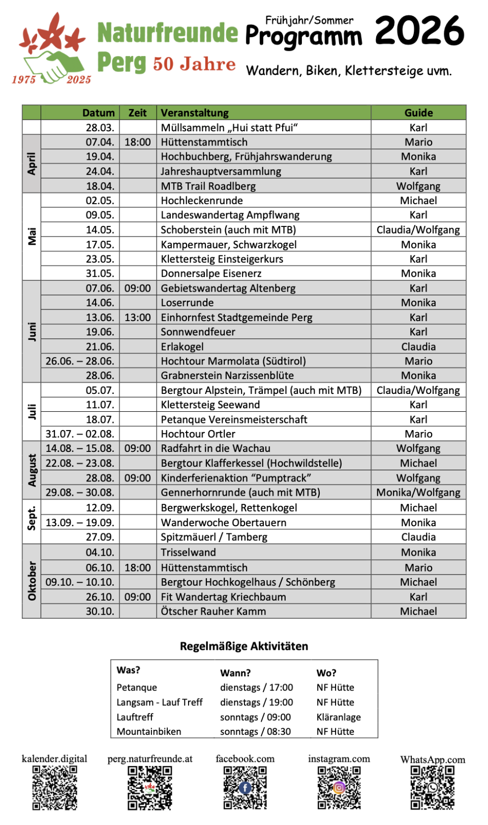 Frühjahr/Sommer Programm